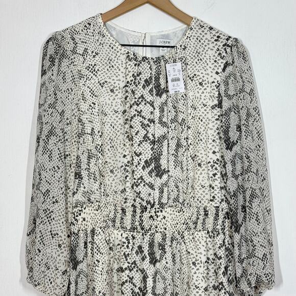 NEW J. Crew Dress Womens Size Medium Gray Snakeskin Balloon Sleeve Smocked Waist - Picture 4 of 10